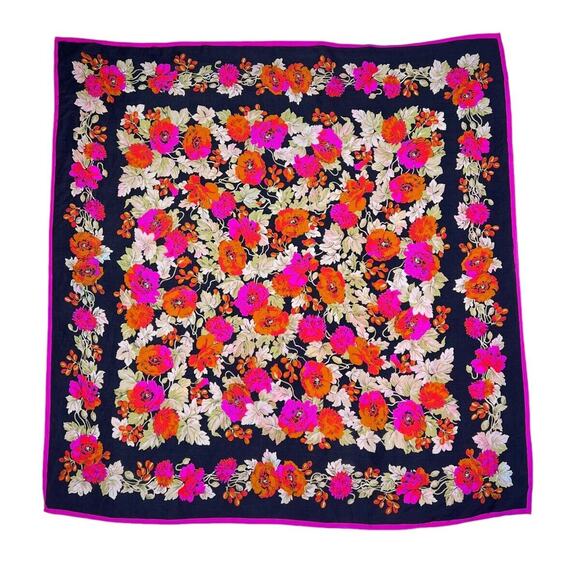 Scarf Womens Classy Fashion Pink Black Floral Chic Silky Polyester 30" Square - Picture 4 of 10